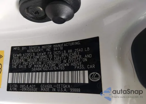 2018 Lexus Es 350 z USA, uszkodzony, nr VIN 58ABK1GG1JU104765